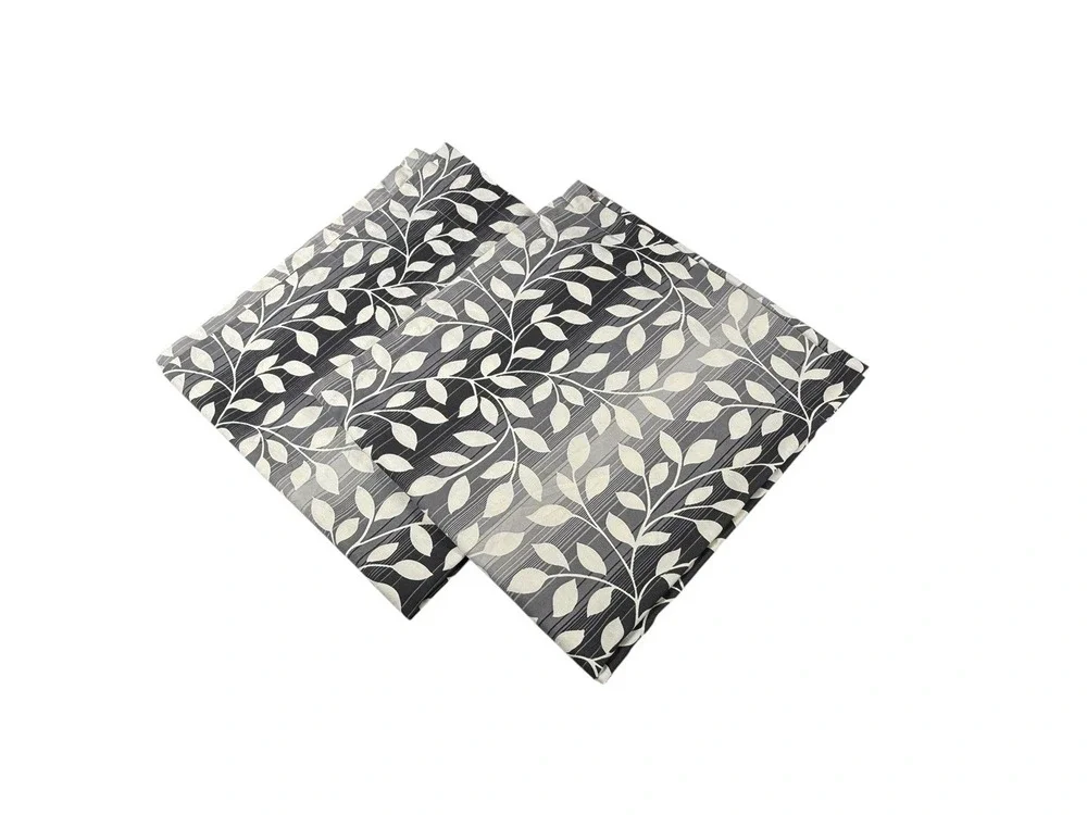 Pair of Neutral Leaf Print Curtains Drapes 84 Long Gray Beige Black 2 Panels